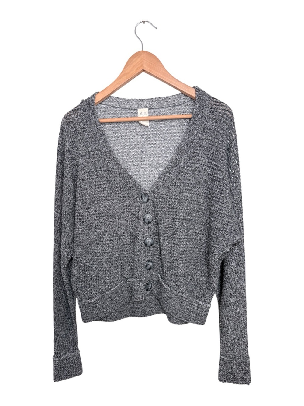 Free People Waffle-Knit Button Up Gray Slouchy Cardigan Sz Small - Picture 2 of 6